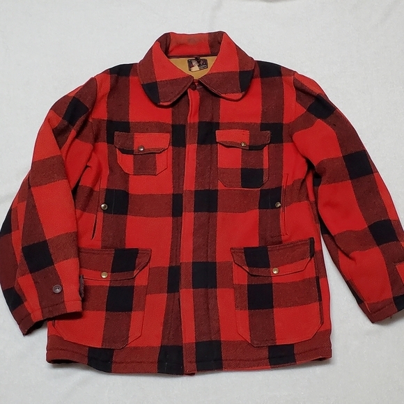 1950s Vintage Woolrich Woolen Mills Mackinaw Red Plaid Wool Hunting Jacket L - Picture 6 of 16